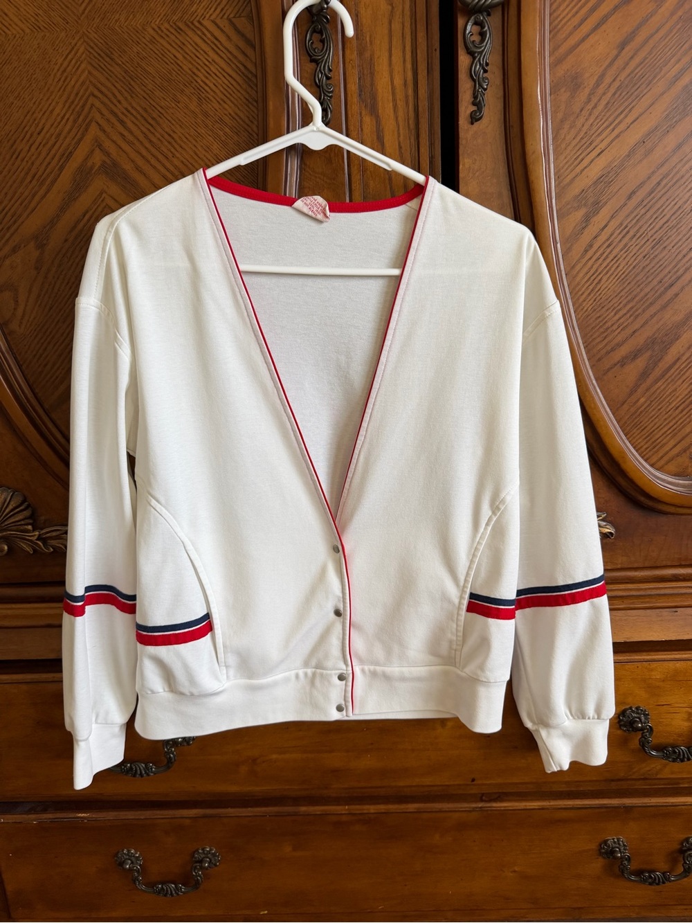 Tail White Cardigen with Red and Navy Trim
